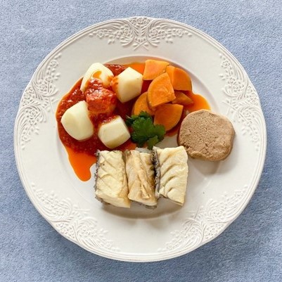 A plate of Sancocho, a traditional Canarian dish.